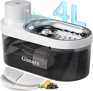 Gimars 4L Wireless Cat Water Fountain Battery Operated with Motion Sensor - 5000mAh Battery, Silent Automatic Water Dispenser for Cats and Dogs, Rechargeable, 2 Filters
