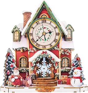 3D Wooden Puzzle Clock for Adults, Wall Clock with Santa Pendulum with Silent Movement, Festive Home Decor and STEM Gift for DIY Lovers