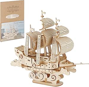 UltriStore – Boutique en ligne high-tech, maison & lifestyle à prix malin Relaxdays Wooden 3D Puzzle in the Shape of a Sailing Boat, for Children and Adults, HLP: 18 x 22 x 6.5 cm, Nature